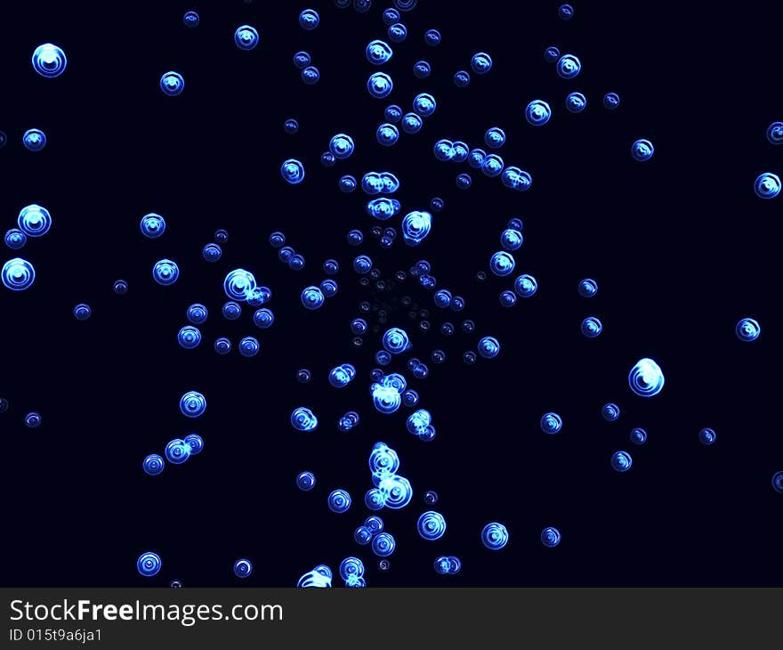 Blue fantasy distorted bubbles in black background