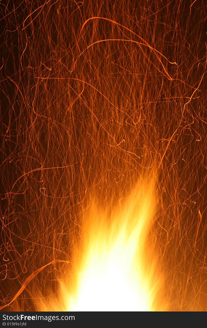 Big flame of a fire with flying sparks