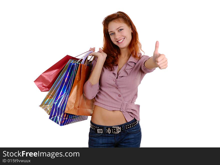 Shopping woman isolated on white background