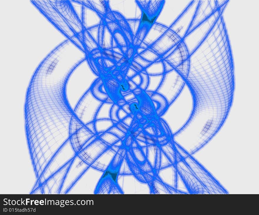 Blue mirrored fantasy wireframe pipes in white background