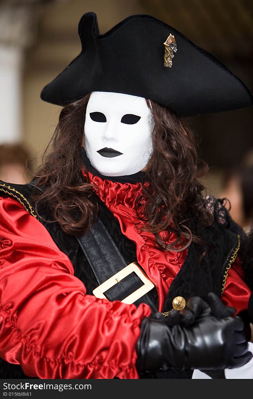 Black and red costume at the Venice Carnival. Black and red costume at the Venice Carnival