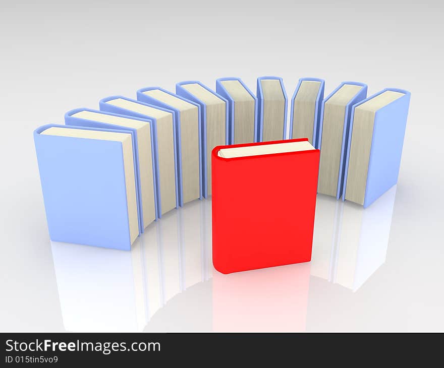 Colorful books on white background.