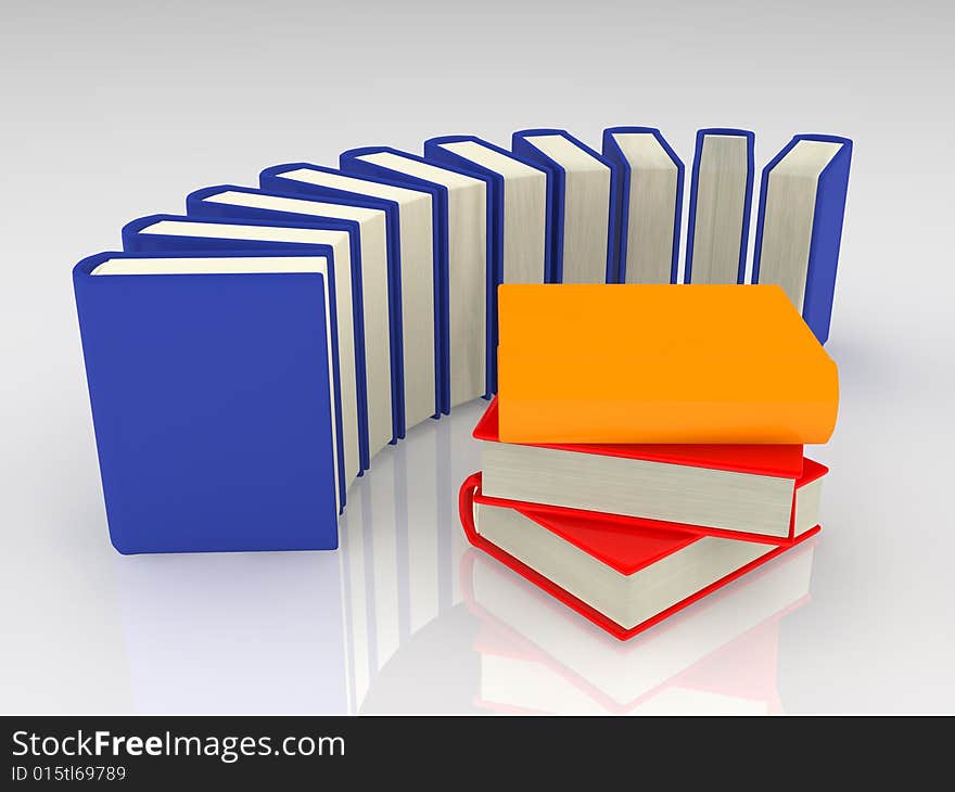 Colorful books on white background.