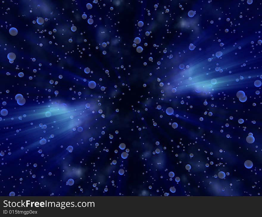 Fantasy global particles with blue shines in black background