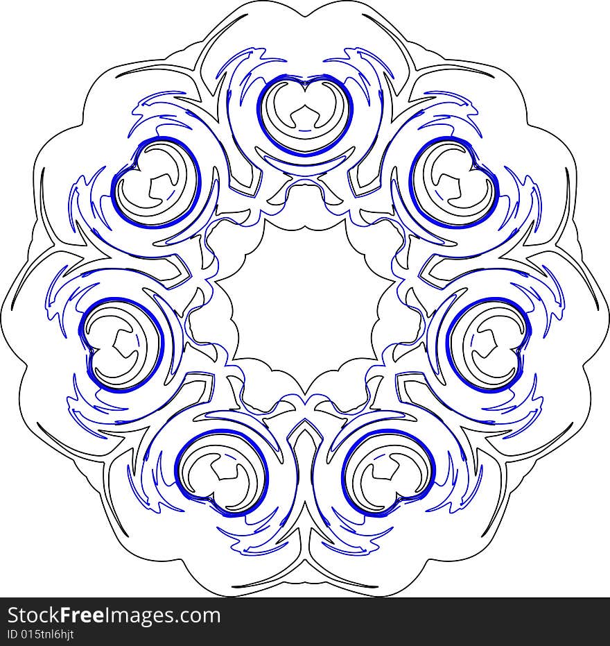 Gothic black and blue circular pattern of curves. Gothic black and blue circular pattern of curves