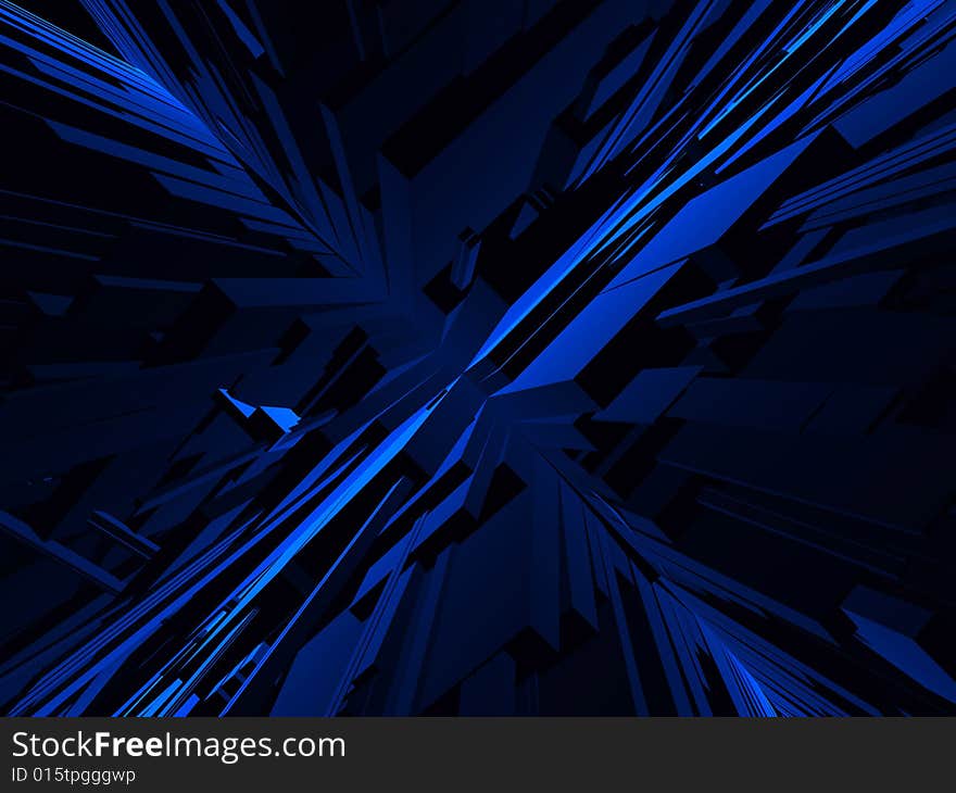 Fantasy futuristic blue constructions in dark scene