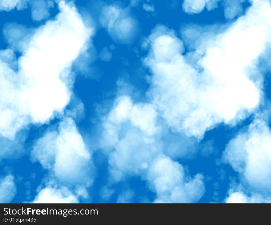 Computer generated blue sky and lots of white clouds