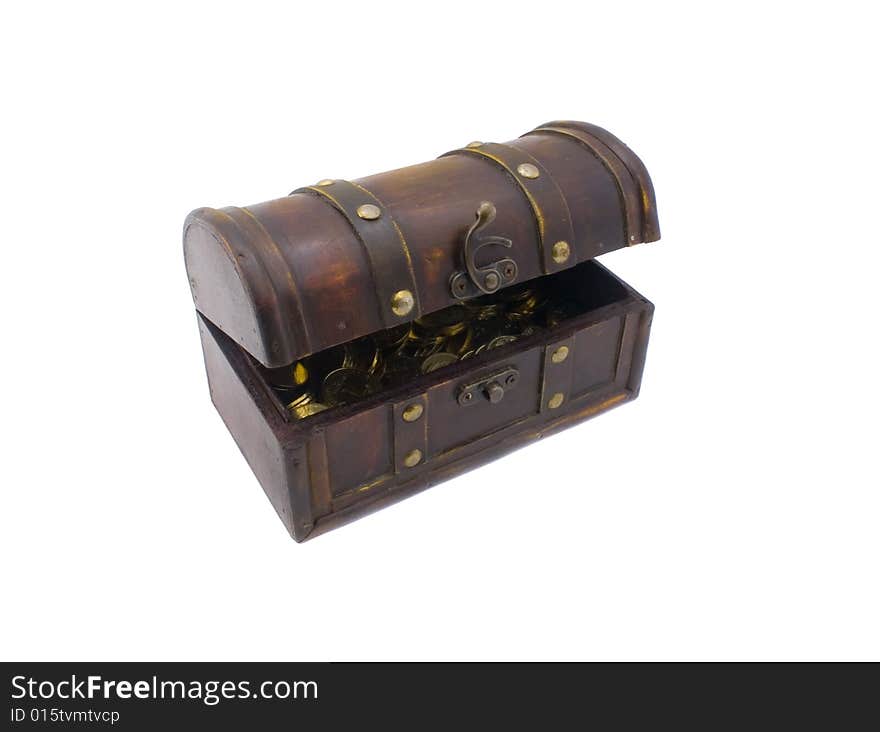 Brown wooden chest the isolated