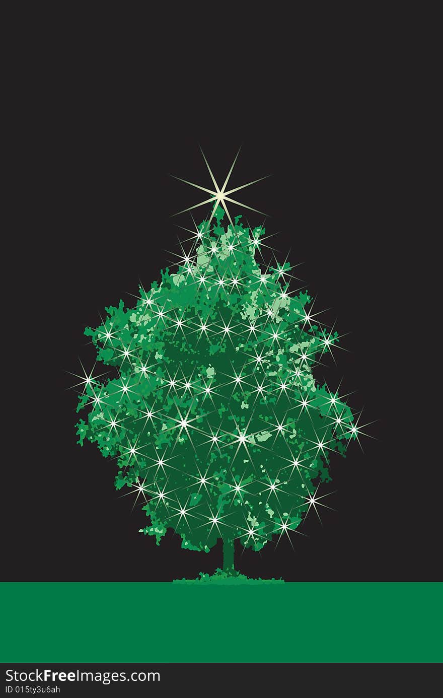 Vector christmas tree in the night