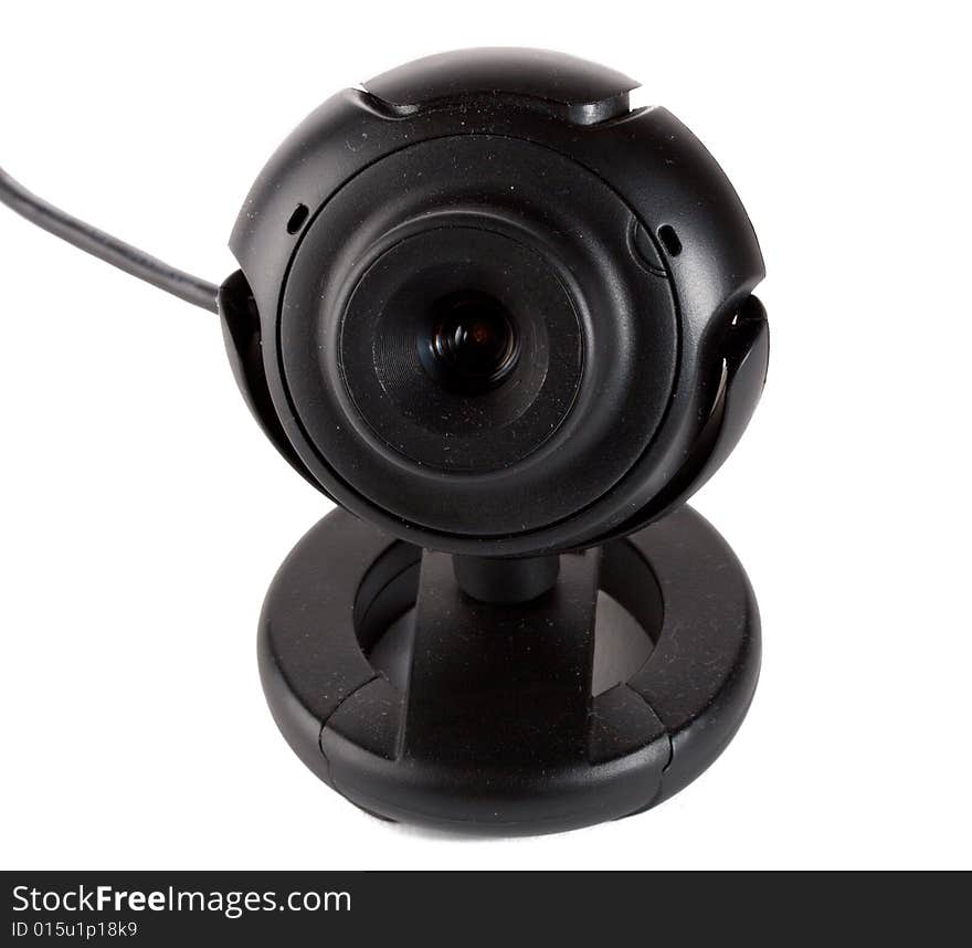 Close-up black webcam, isolated on white