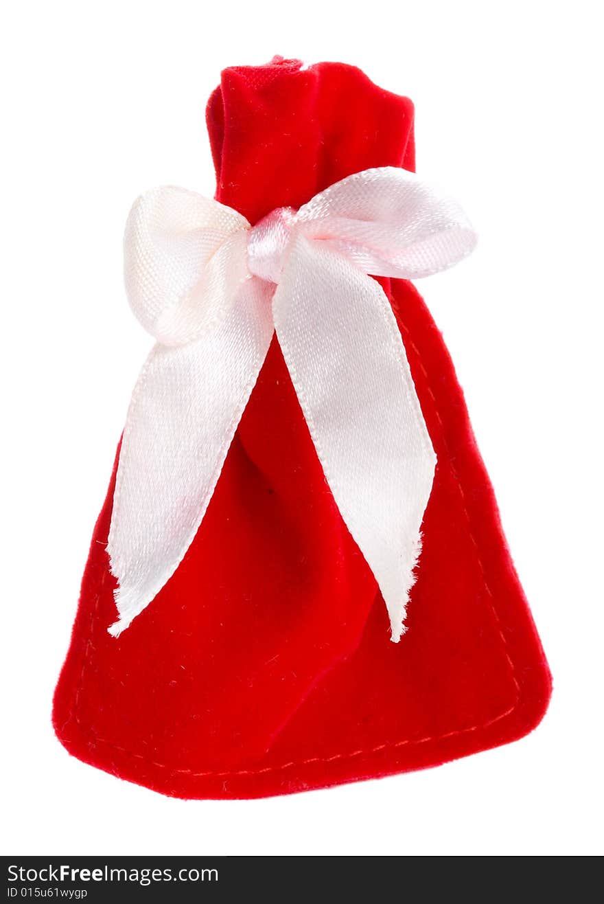 Close-up red gift bag, isolated on white