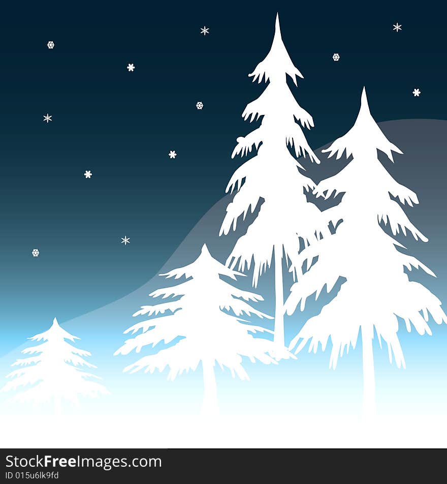 Snow falling on pine trees- eps file available. Snow falling on pine trees- eps file available