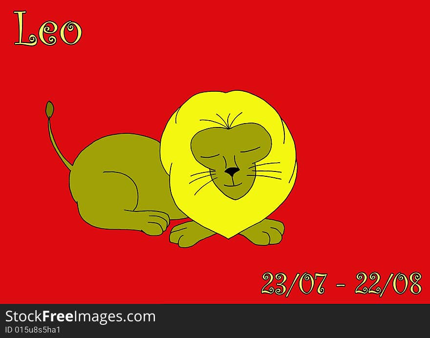 A series of illustration that represents the zodiacal singns. This illustration represents the sign of Leo through a sleeping lion.