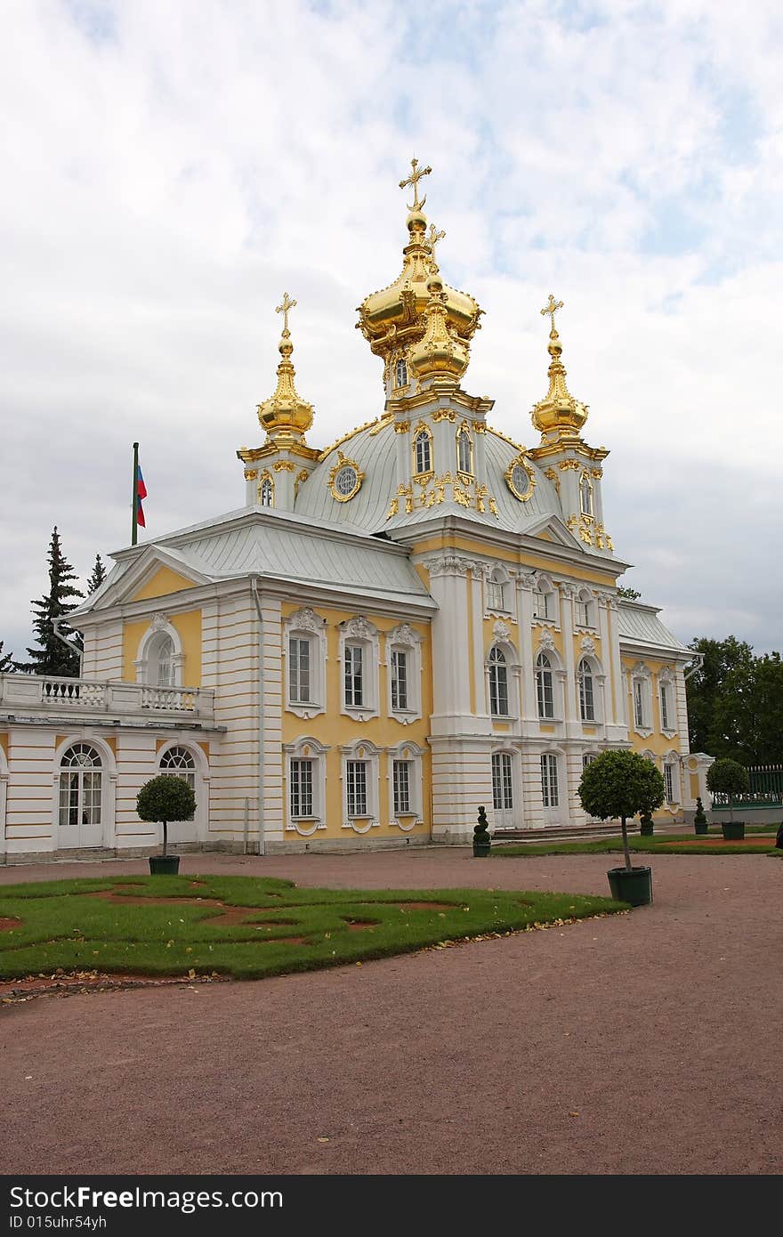 Peterhof Palace. Peterhof (Peter's Court/Garden) is a series of palaces and gardens, laid out on the orders of Peter the Great, and sometimes called the Russian Versailles.