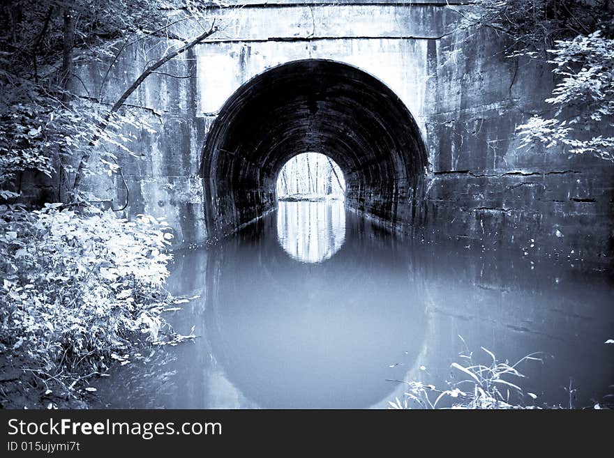 Old bridge found in the wooded trees. Old bridge found in the wooded trees.