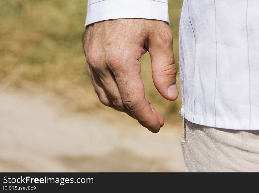 Close-up man hand. Man activity.