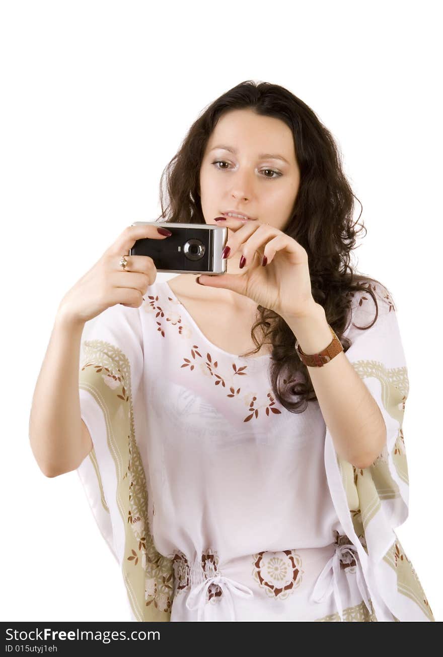 Young women makes photo with mobile phone