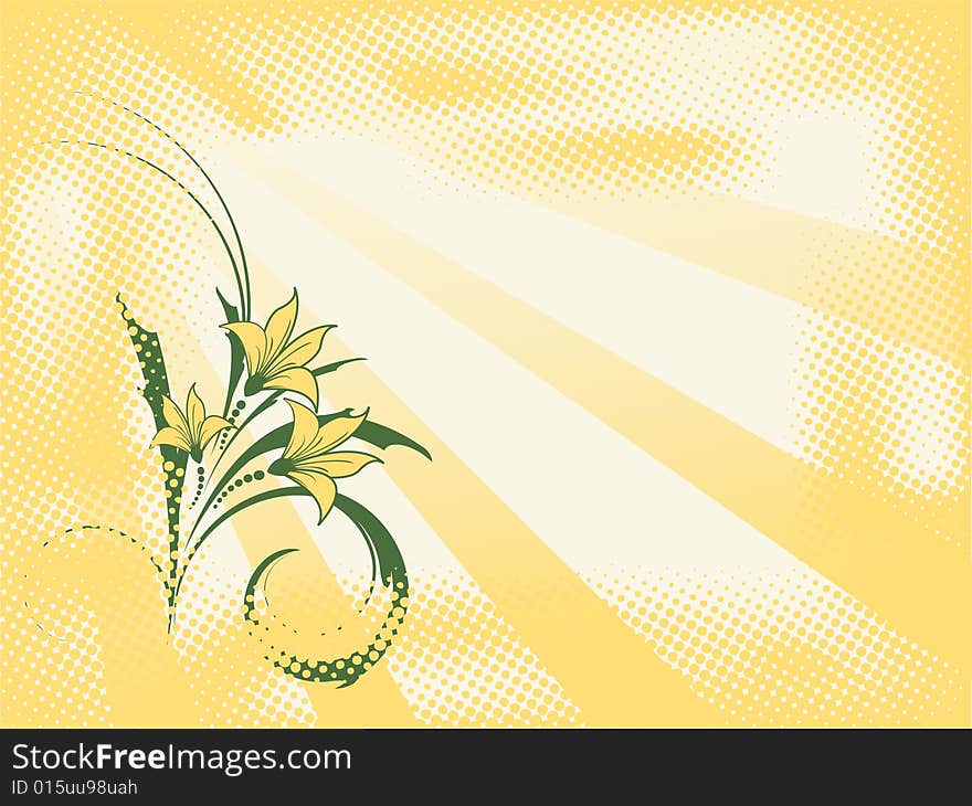 Retro style vector background with plant and sunbeams