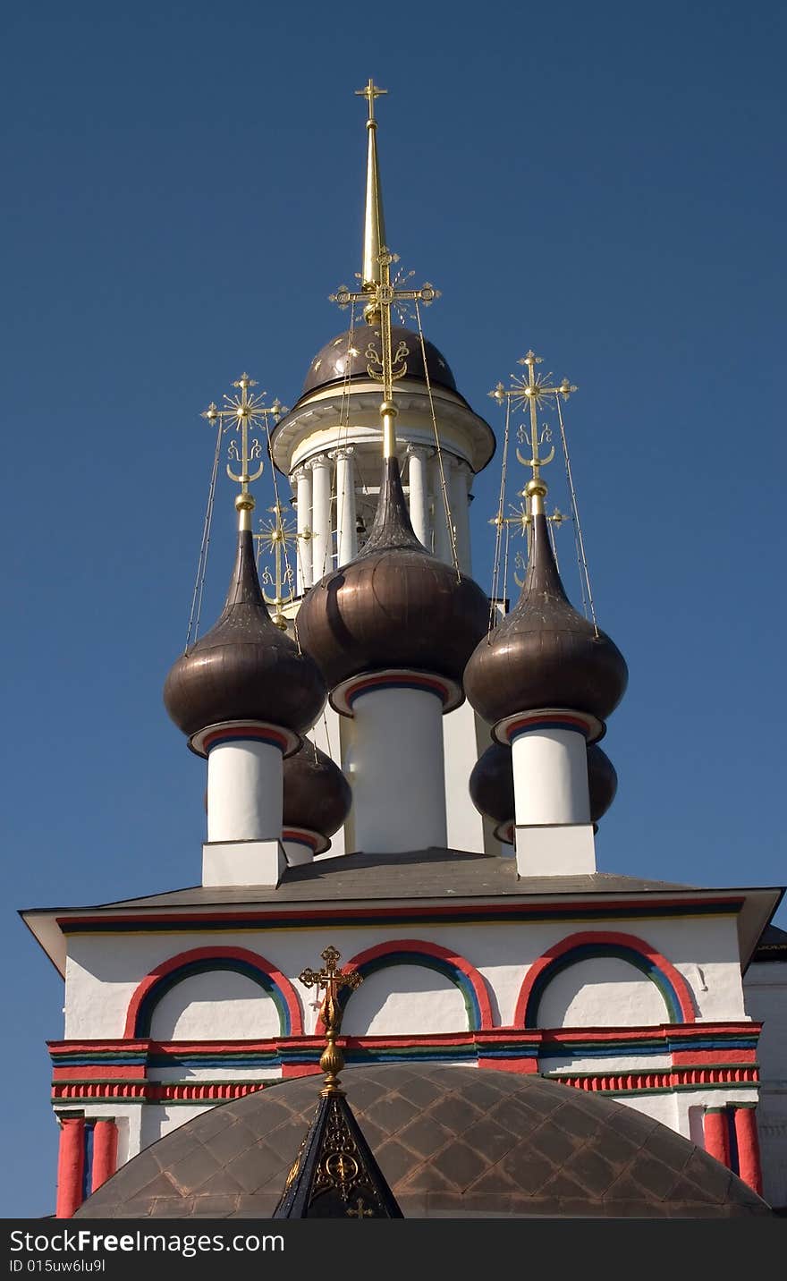 Domes of Russian orthodox church near Moscow