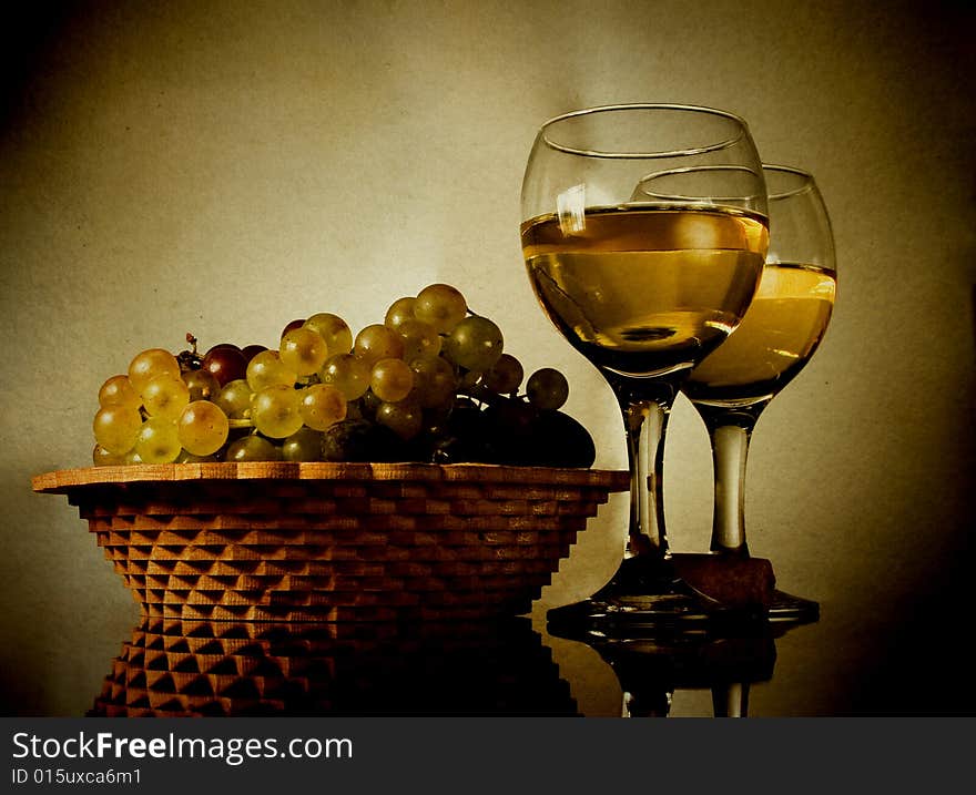 Vintage still life with grapes and wine