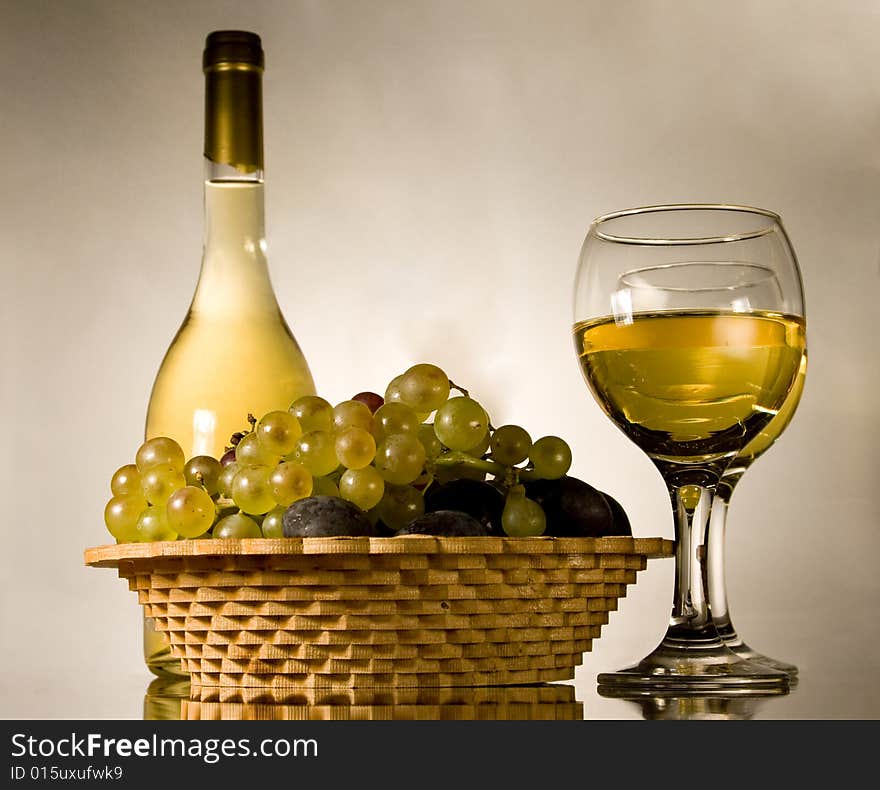 Vintage still life with grapes and wine