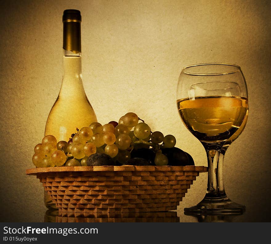 Vintage still life with grapes and wine