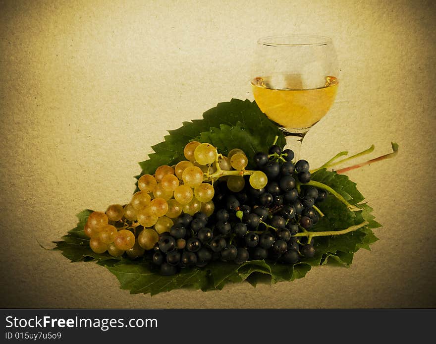 Vintage still life with grapes and wine