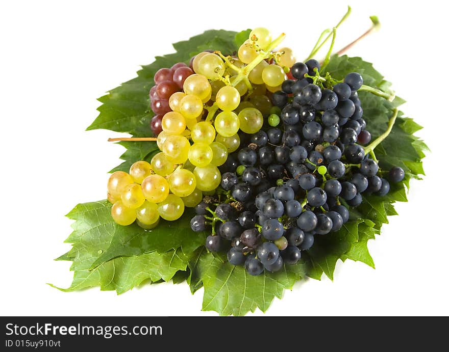 Bunch of grapes on leaves isolated