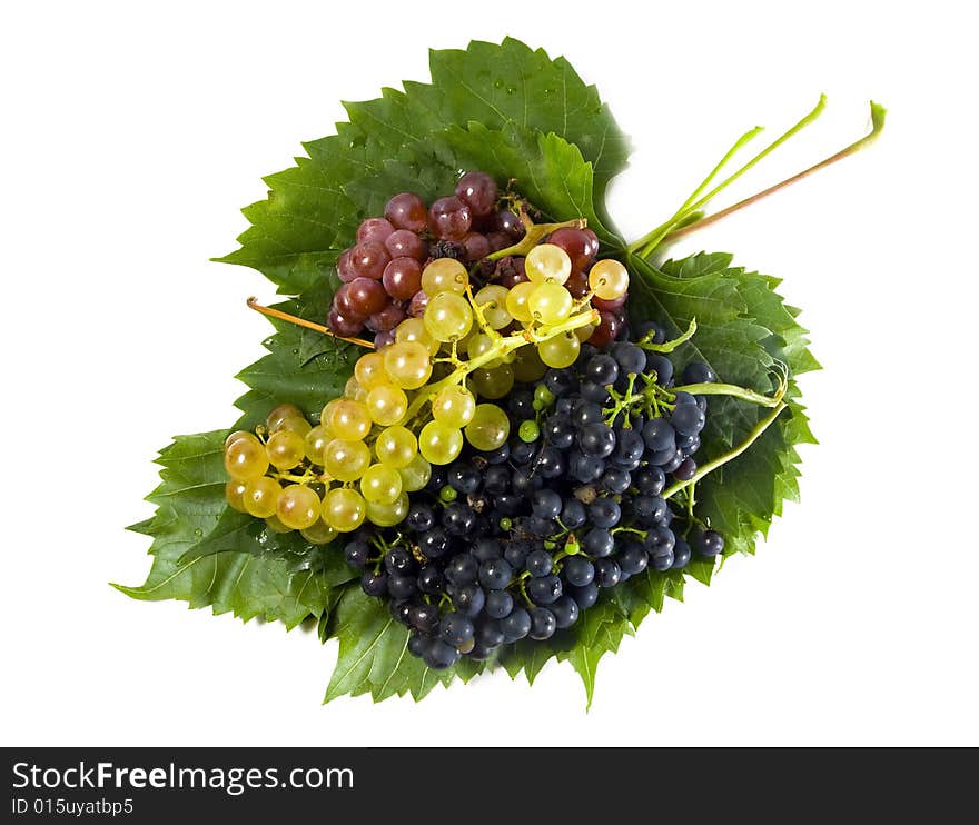 Bunch of grapes on leaves isolated