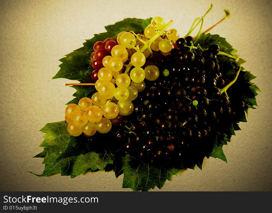 Bunch of grapes on leaves isolated