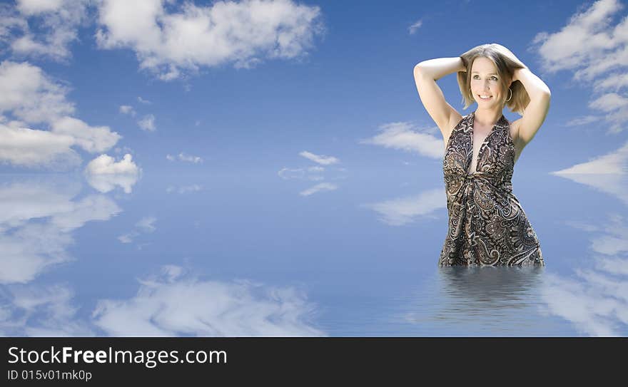 Woman On The Sky Background. Woman On The Sky Background