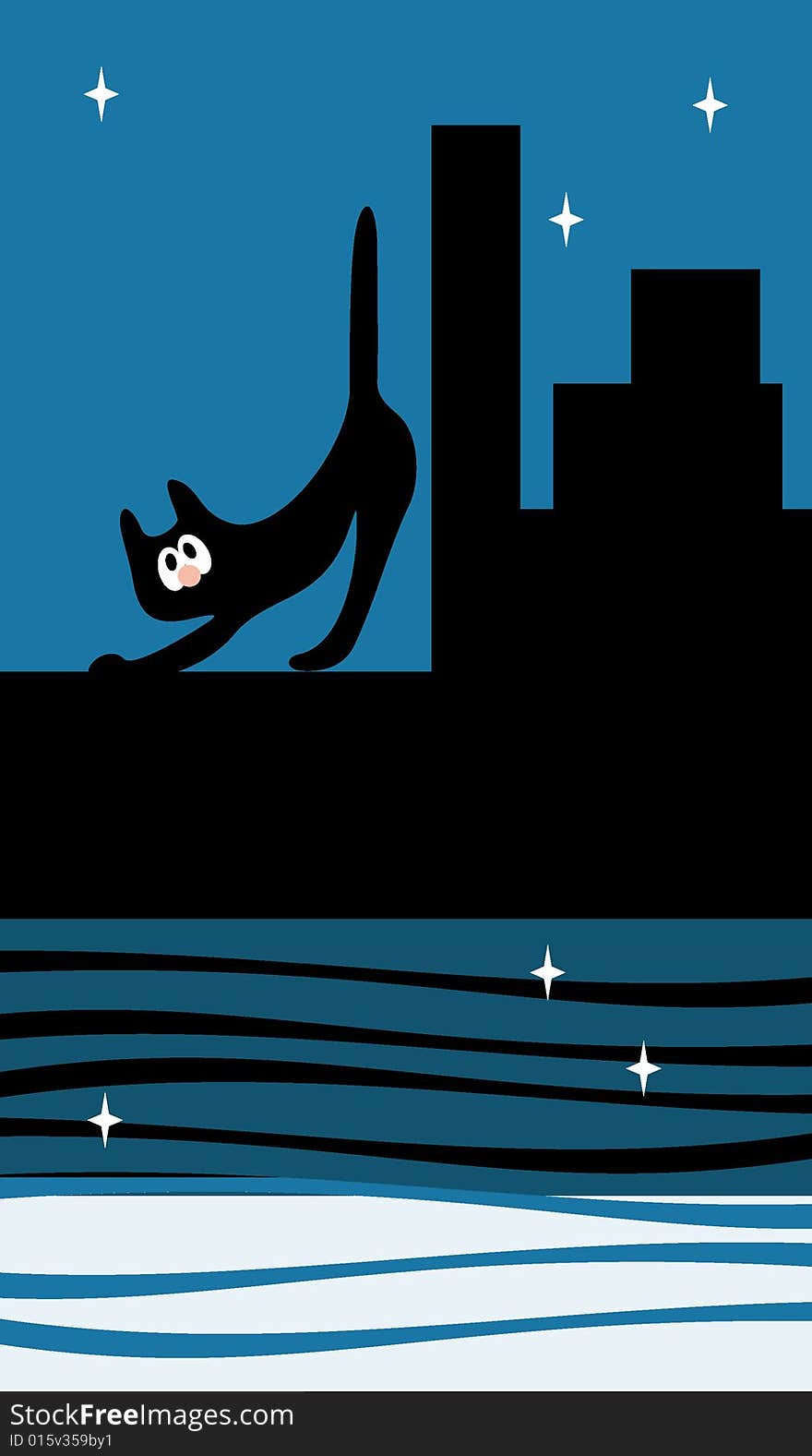 Night background with black cat for your design