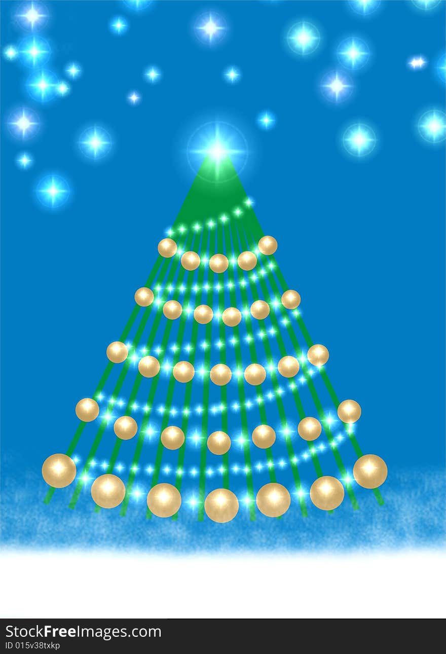 Christmas tree with gold ball and stars. Christmas tree with gold ball and stars