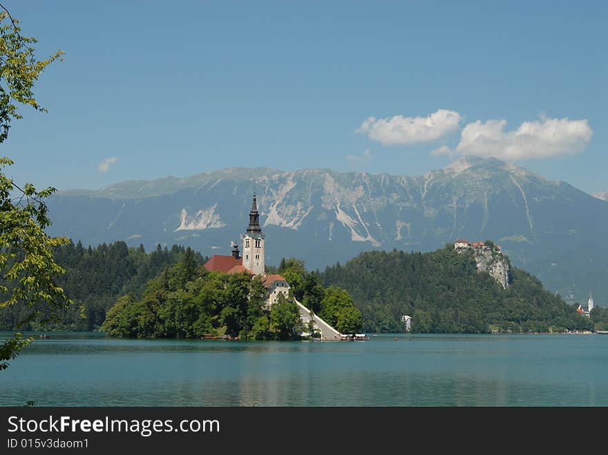 Wiew of Bled Church at lake of Bled, Slovenia