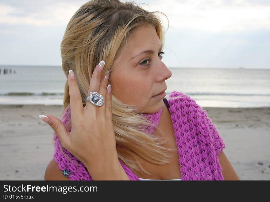 The young girl at sea coast. The young girl at sea coast