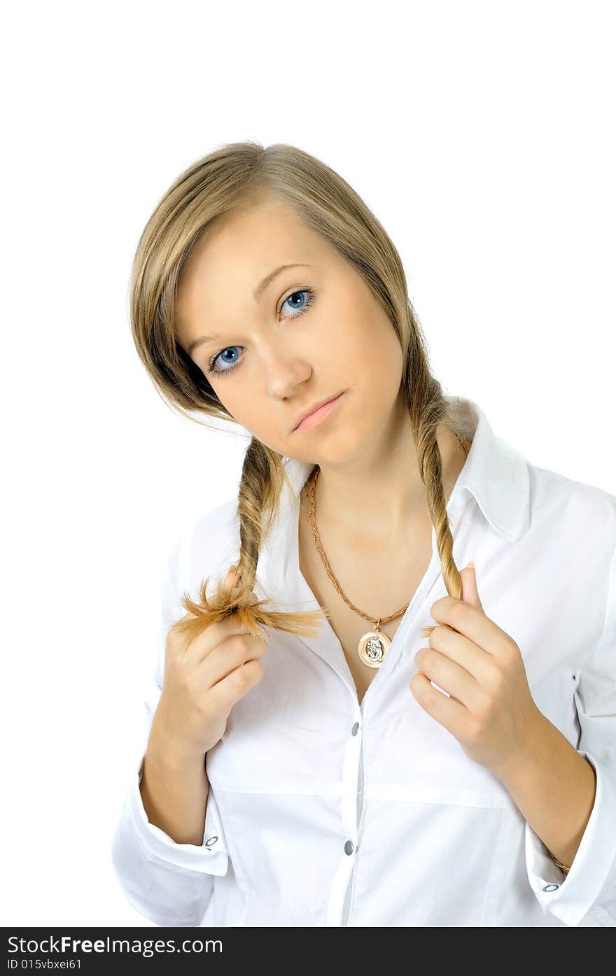 Portrait Of Pretty Young Girl With Two Pony-tails