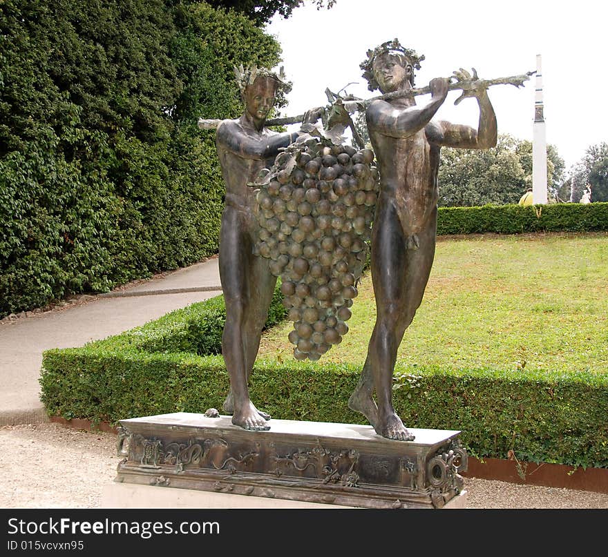 Bronze statues of carrier of grapes