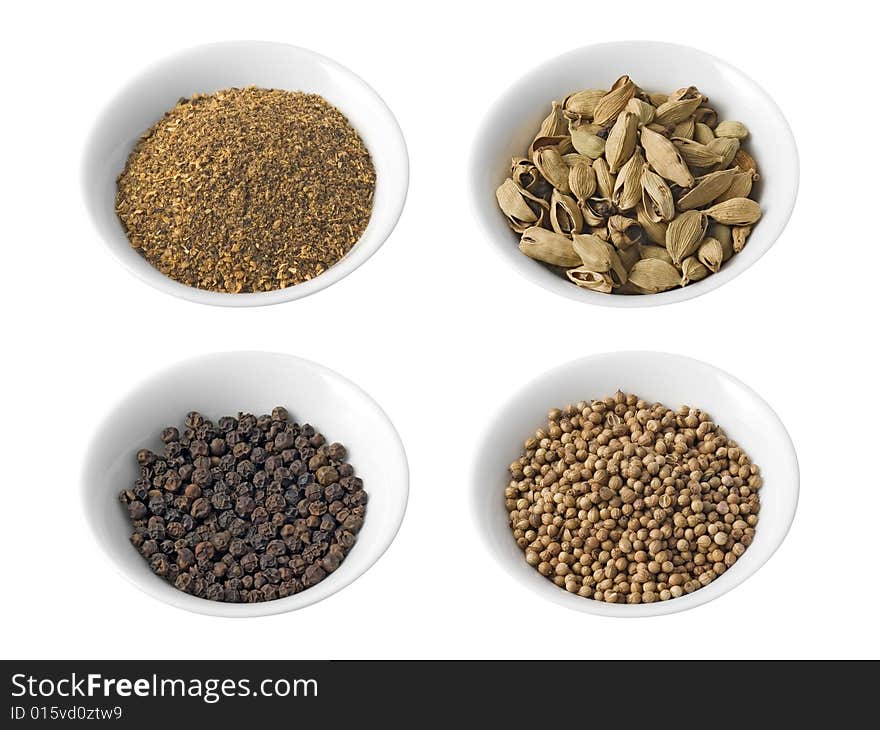 Dry spices set (isolated).