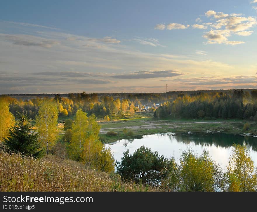 Sky, tree, fall, lake, autumn, sunset, nature, seasons