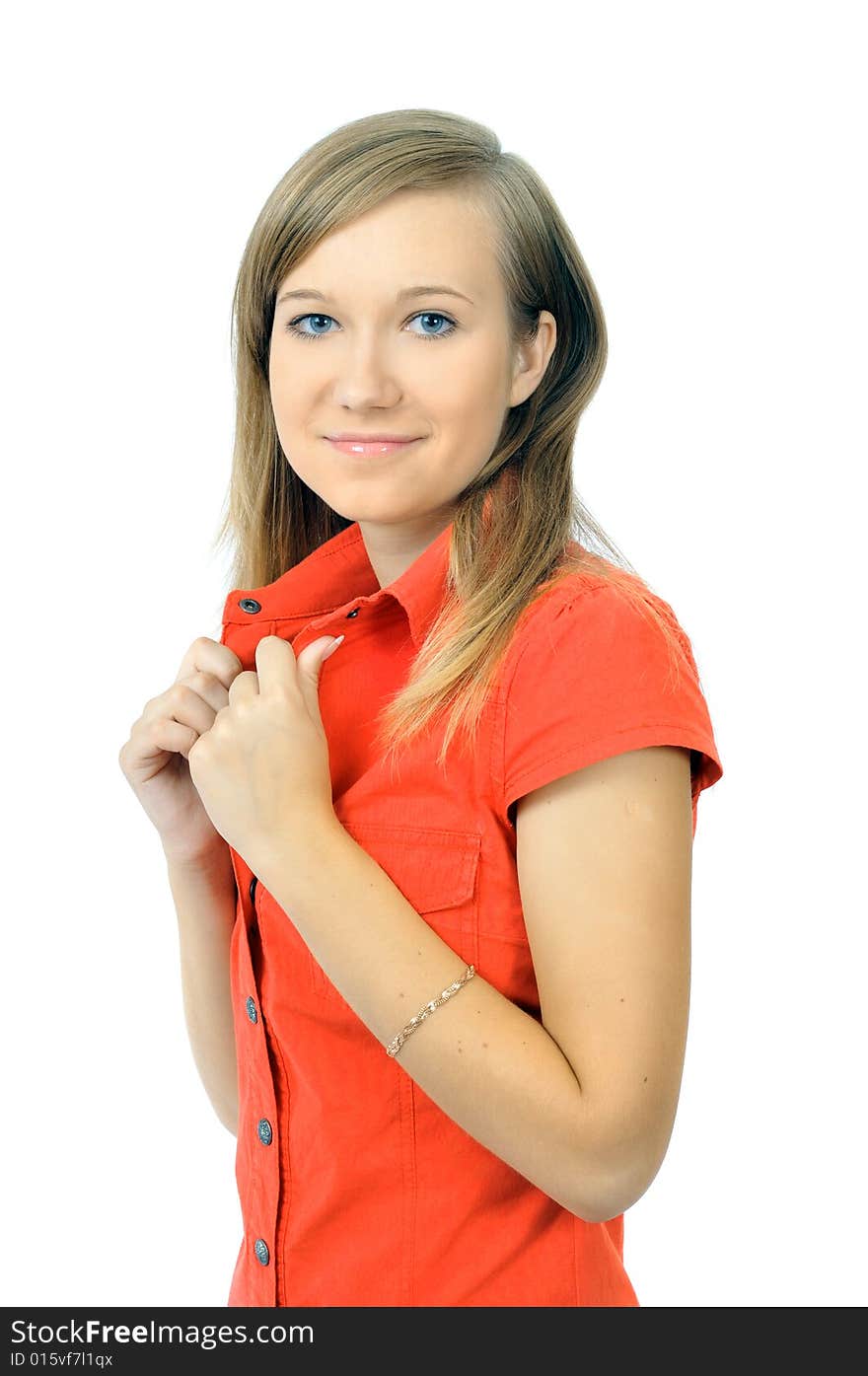 Charming fresh young girl in red