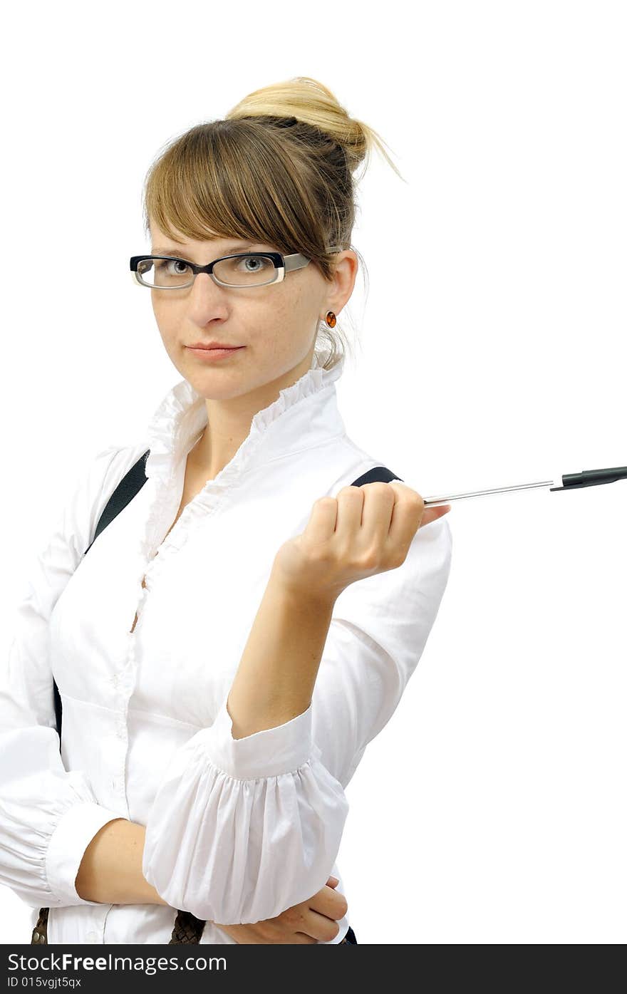 Attractive businesswoman with pen