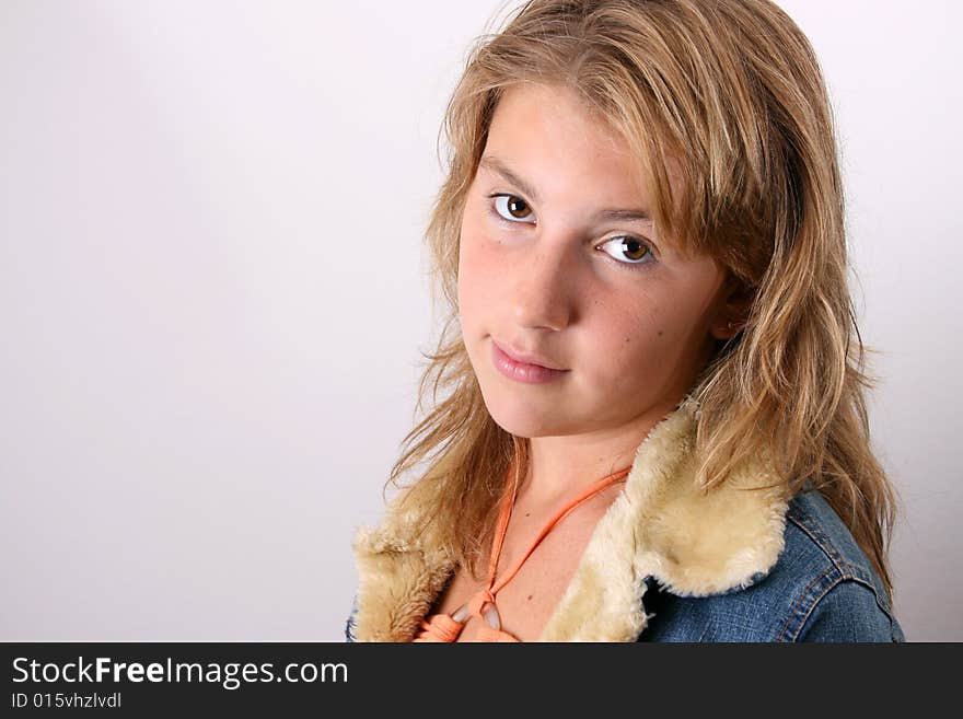 Teenage female model on a white background. Teenage female model on a white background