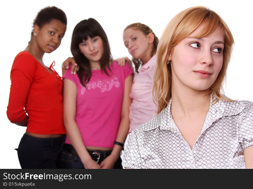 Four young women in studio. Four young women in studio