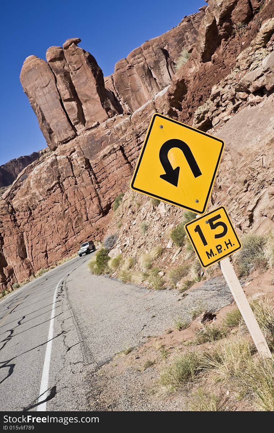 Sharp curve in the mountains - Arches National Park