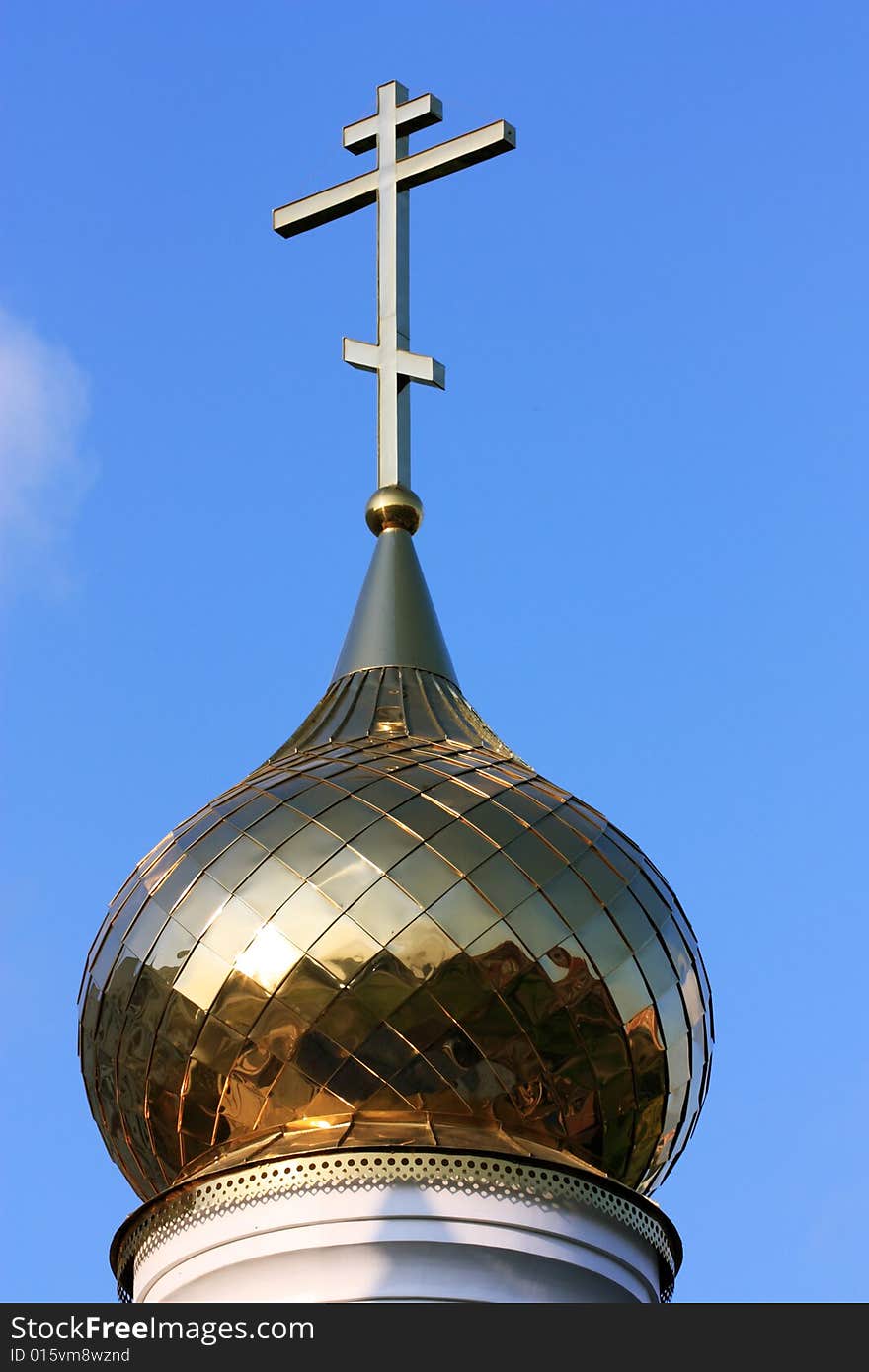 Domes of orthodox church on a blue sky background. St.Petersburg, Russia