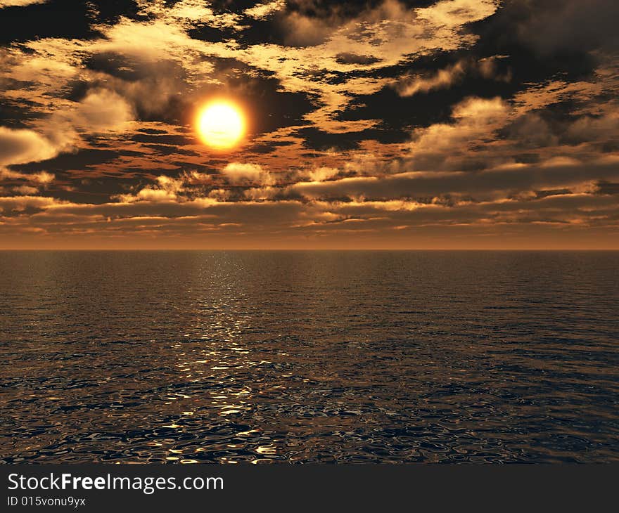 Beautiful sea and sky at sunset - digital artwork. Beautiful sea and sky at sunset - digital artwork