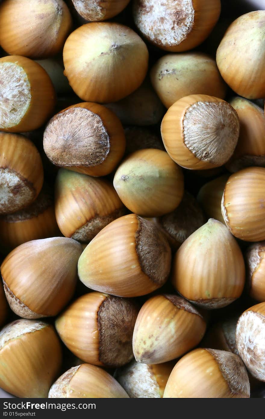 Many of brown nuts in the basket