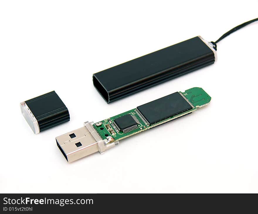 Close up of the usb flash memory isolated on white background.