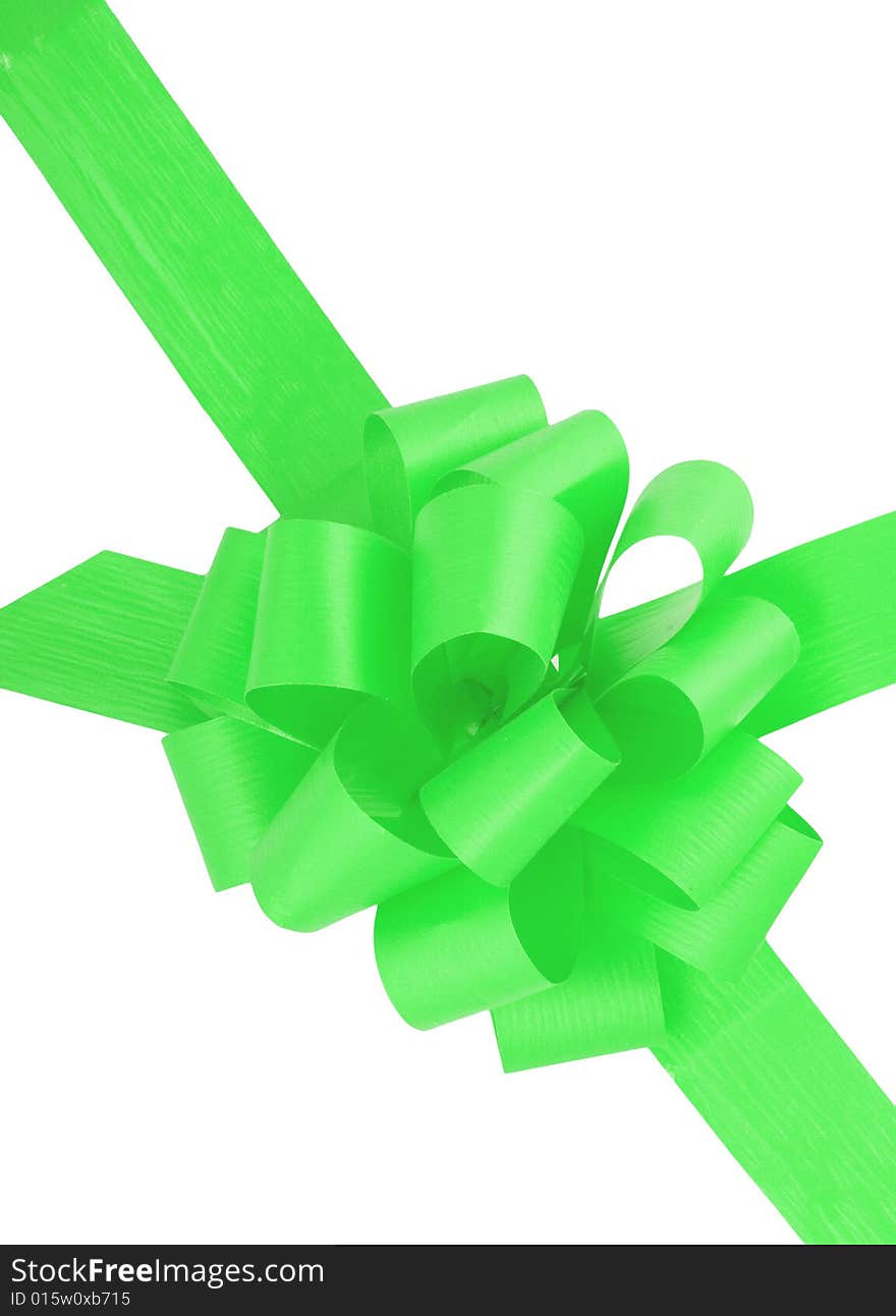 A green ribbon  isolated on the white background