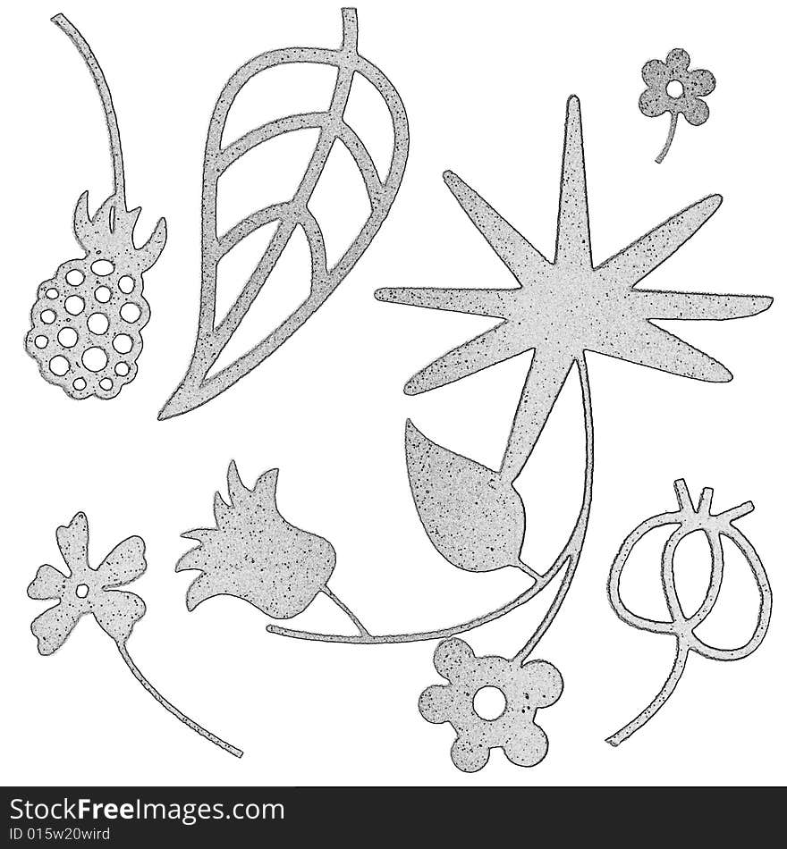 Textured modern floral design elements, illustration. Textured modern floral design elements, illustration